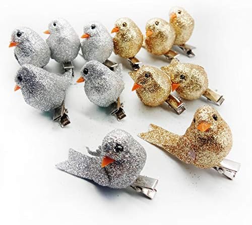 Изкуствени птици в скоби с Лъскави Пайети, Украса за Коледната елха, Занаятчийски Декорации за Деня на Свети Валентин, Декорации