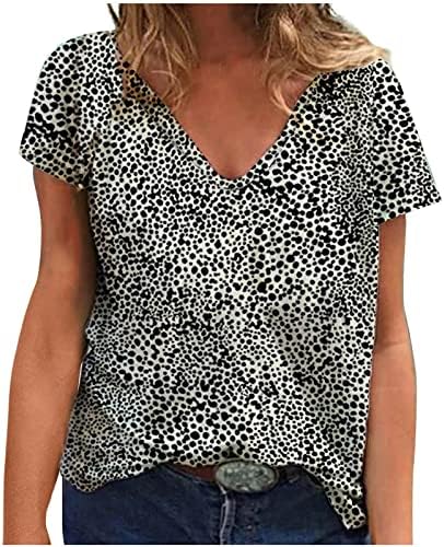 Camisetas против Cuello en V Mujer Blusa Estampado Leopardo Camiseta Manga Corta Върховете Blusa tipo túnica holgada Camisetas