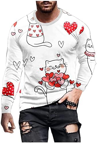 BADHUB Риза за Свети Валентин за Мъже, Блузи с дълги ръкави и Принтом на Сърцето, Hoody, Мъжки Ежедневни Свободна