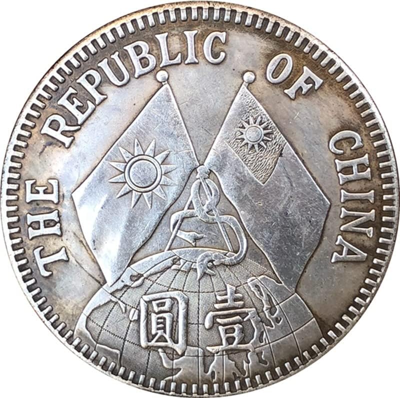 Древни монети Старинен Сребърен Долар Сун ят-сен Осемнадесет Години на Китайската Република Двойна Флаг на Земята един