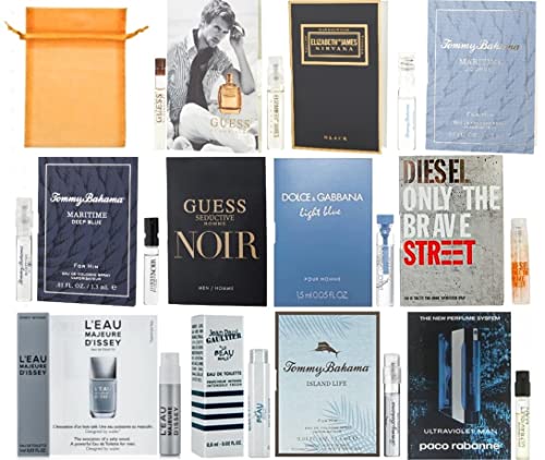 2 Комплекта от 11 Дизайнерски флаконите с проби от парфюм за мъже с чанта от органза, 2 Комплекта от по 11 броя (опаковка от