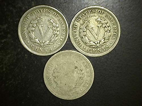 от 1883 в 1912 година пет цента за главата на Свободата на САЩ (на Фризьор) - Комплект от 3 монети - Всички монети на ПЪЛНА