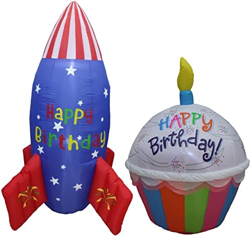 Комплект от две декорации за парти по случай рожден Ден, включва надуваем на ракета кораб Happy Birthday височина 6 метра, с