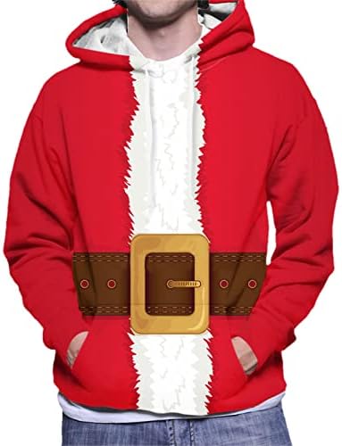 XXBR Коледни Жилетки за мъже, 3D Забавни Коледни Костюми за Партита с Принтом Дядо Коледа, Ежедневни Блузи с качулка и кръгло