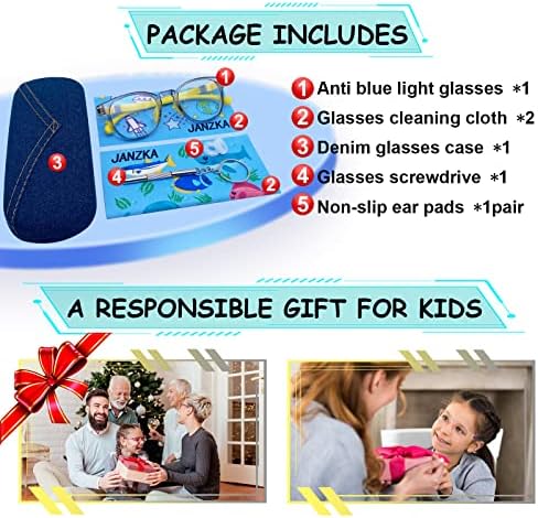 Очила JANZKA Blue Light за деца, Меки Очила за компютърни игри TR90 с UV400 Защита от Пренапрежение на очите
