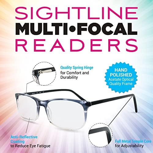 Sightline Многофокусные Очила за четене Сиви на цвят, с выцветанием кристали Прогресивно мощност Благородна Ацетатная