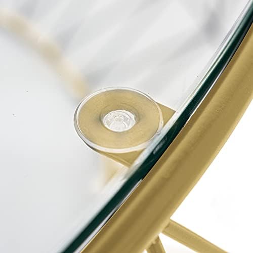 Масичка за кафе LeisureMod Malibu с модерна геометрична основа и кръгъл стъклен плот, златни