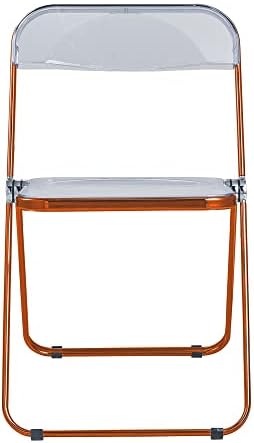 LeisureMod Lawrence Модерен прозрачен акрил сгъваем стол с метална рамка, комплект от 2 теми (в оранжево)