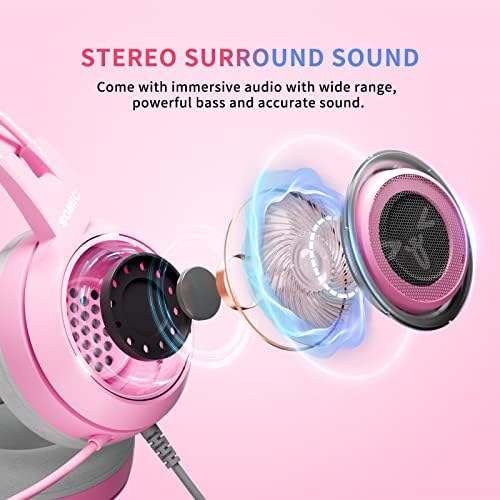 SOMIC G951s Розова Детска стерео слушалки с микрофон за PS4, Xbox, PC, Мобилен телефон, Слушалки с Кошачьими