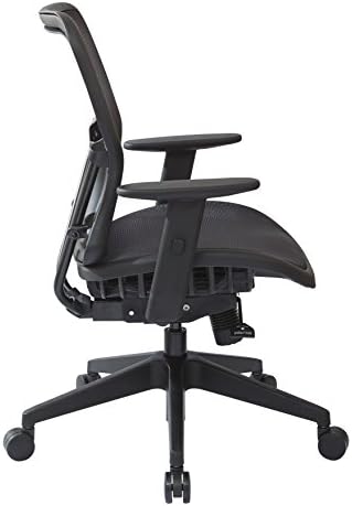 Просторен Офис стол с регулиращи се седалка и облегалка от тъмната въздушна мрежа, с Меки подлакътници и вградената