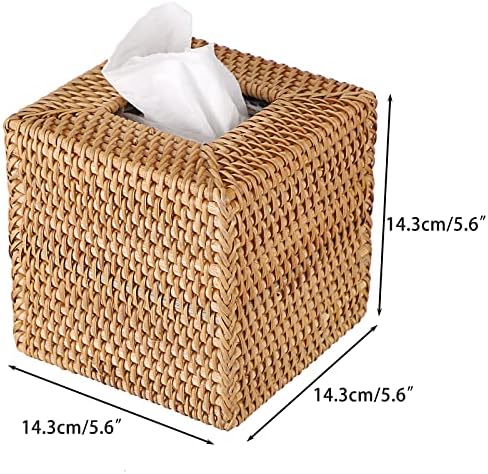 Кутията е Квадратна кутия за Салфетки Sumnacon от Ратан - Декоративна Оплетка Държач за Кърпички, Ретро Кубичен Държач за Кърпички