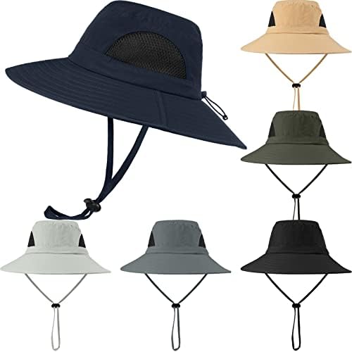 6 Опаковки Мъжки Слънчеви шапки с защита от uv, Водоустойчив Сафари-Шапка с Широка Периферия, за Мъже и жени, Сгъваеми