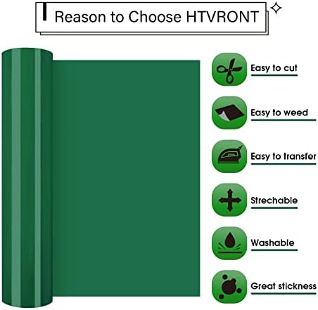 Ролка теплопередающего винил HTVRONT Green HTV - 12 x 40 фута със зелен ютия върху винил за тениски - Винил HTV