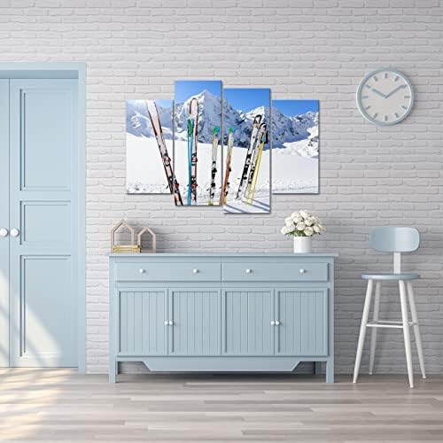 iKnow FOTO Голяма 4-Панелна Спортна Стенни Живопис Ски Печат върху Платно, боядисани стени Зимни Планината и Ски