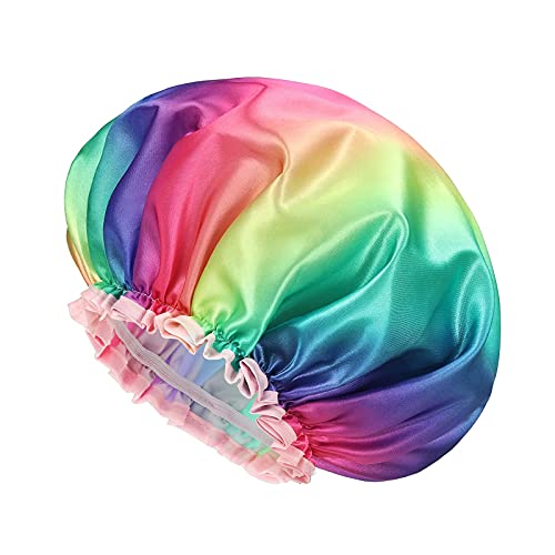 Шапка За душ серия Rainbow 2 опаковки, 12-инчов Двойна Водоустойчива мека Подплата PEVA (A) и Шапка за душ в триизмерна