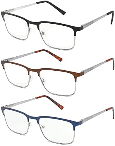 3 Опаковки Модерните Метални Очила за четене в пълна рамка за мъже, Мъжки Компютърни Ридеры с Удобна кутия пролетта панти,