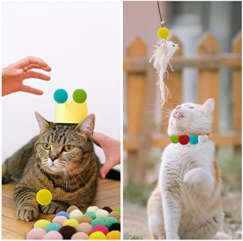 BLMHTWO 50 бр. играчки Топки за котки, Меки топки с pom-помераните за котки, Топки за котки състезания, Леки