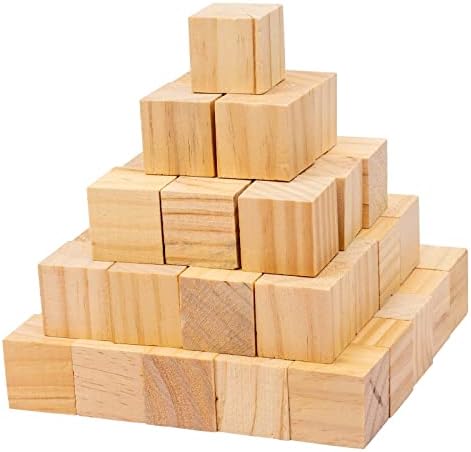 100 Опаковки 1 Инч (и) Недовършени дървени Кубчета Блокове - Натурални Дървени Квадратни Блокове е Отличен