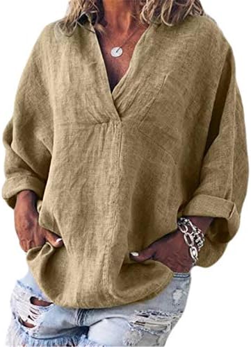 Женска тениска Andongnywell с V-образно деколте, Ежедневни Блузи, широки Ризи, Туника с дълъг ръкав, Пуловер,