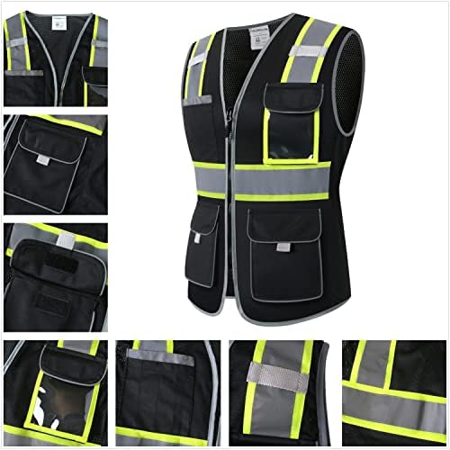 Защитна жилетка HoliSecure за жени, Отразяваща жена Работен жилетка Hi vis с 9 джобове и цип