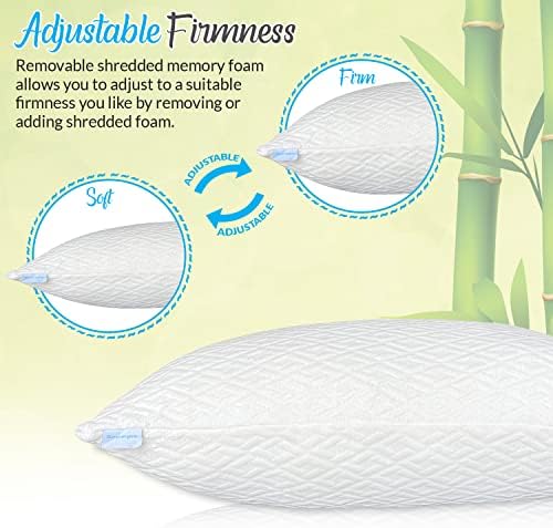 2 Опаковки бамбук възглавници размер Queen Size, Възглавници от пяна с памет ефект за сън, Регулируема Набор от бамбук