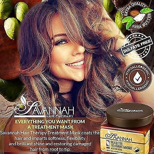 Savannah Therapy Hair Пакет-Лечебна Маска 16,9 Мл + Шампоан 16,9 мл, Масло от шеа, Натурален Кератин за нормална, Суха, Къдрава,