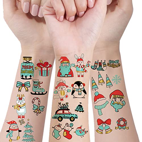 Коледни Временни Татуировки за деца, 4 Листа, Златни Светят В Тъмното Стикери с Татуировки, Лъскава Светещ Татуировка на Син
