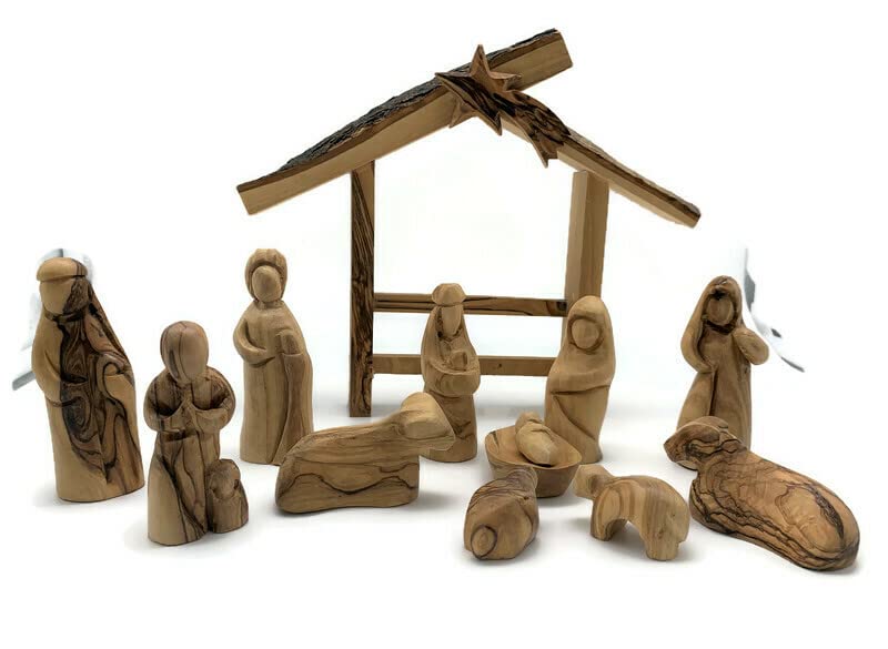 Коледен Коледен комплект за дома, Коледа, Определени от Маслиново дърво на Светите Земи от Витлеем, 13 предмети, Дървени Коледна