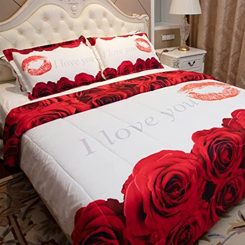 Комплекти спално бельо за Свети Валентин с цветен модел на Роза, Червено, Розово Романтична Сватбена Спално Бельо,