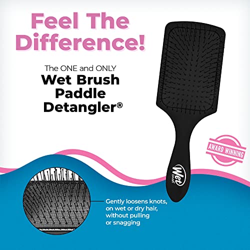 Четка за коса Wet Brush Paddle Detangler, черно - Влажна или суха четка за коса, за жени, мъже и деца - Премахва възли и килими,