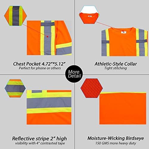 Мъжки работна тениска Vendace с висока видимост ANSI Class 2, Светоотражающая Риза с дълъг ръкав и джоб (оранжево,