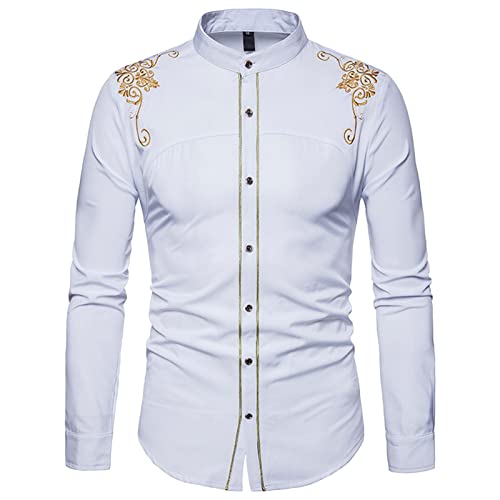 Maiyifu-GJ Мъжки Ризи с бродерия с дълъг ръкав, Приталенные Ежедневни Ризи с копчета, Празнична Рокля със Златния