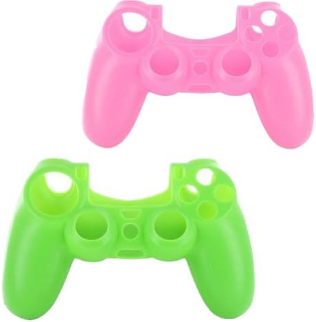 lilyy 2 Опаковки Силиконов Калъф за защита на кожата за Безжичен гейминг контролер Playstation 4 PS4 (Розов, зелен)