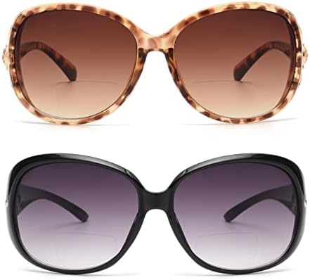 JM Класически Бифокални Очила за Четене, Дамски Очила с Защита от Uv, Улични Черепаховые и Черни + 1,5