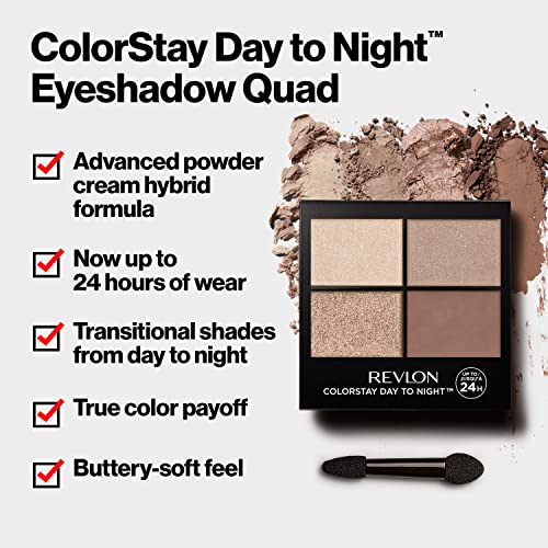 Revlon ColorStay Day to Night Eyeshadow Quad, Палитра сенки за продължително действие с преходни цветове и мазна и мекота