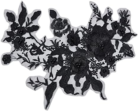 NBEADS Черна Нашивка с Цветна Бродерия, Бродерия от Органза, Дантела и Апликации, Флорални Апликации Sew-Ленти