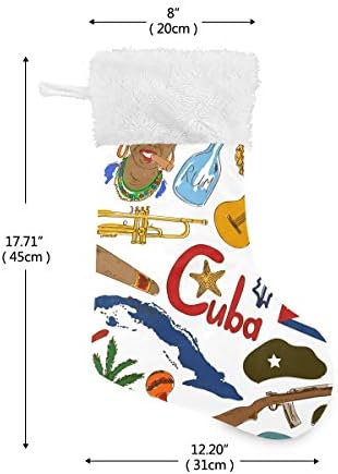 Кубински Коледни Чорапи PIMILAGU Скица, 1 Опаковка, 17,7 инча, Окачени Чорапи за Коледна украса
