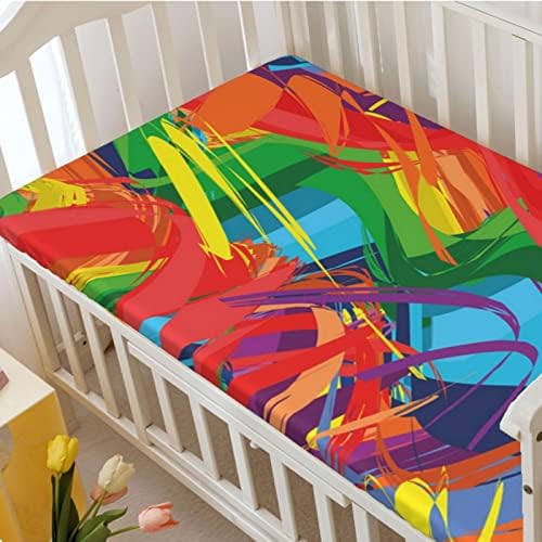 Чаршаф за бебешки легла с дъгова тема, Стандартен Чаршаф за матрак за бебешко креватче, Меки и Дишащи Кърпи -Бебешки