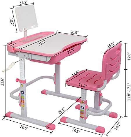Комплект маса и Стол с Регулируема Височина на Работния Стола Маси за Писане Рисуване, Четене, с Чекмедже