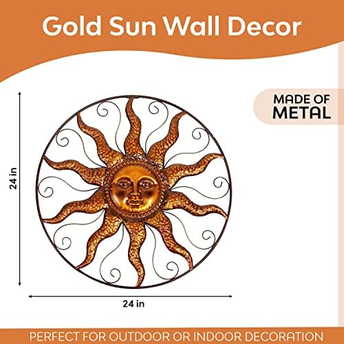 Метално Стенно Изкуство Sun Wall Decor Закрит и Открит Sun Wall Art Декор Тераса, Голяма Градина Wall Art 24 инча