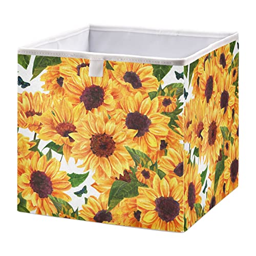 Слънчогледи, Зелени Пеперуди, Кутия за съхранение на Кубчета, Сгъваеми Кубчета за съхранение, Водоустойчив кош за играчки, Органайзер