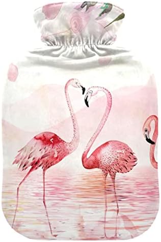 Бутилка за гореща вода с капак, Розови Цветя Фламинго Пакет за топла Вода за Облекчаване на болки, Менструални Спазми,