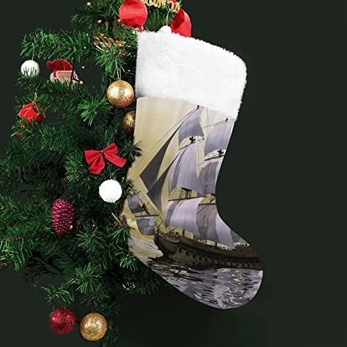 Дървени кораби, Плаващи Червени Коледни Празници Чорапи Дом Декорации за Коледната Елха Окачени Чорапи За Камината