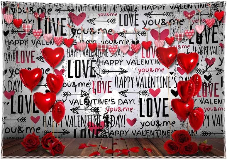 YCUCUEI 7x5 фута Пожелания за Свети Валентин Текстови Фонове, за Снимки дюшеме Червена Роза на Сърцето Балони Украса Двойка