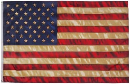 FRF САЩ Ретро Флаг, Оцветени в Чай Американски Флаг 3x5 Антични Знамена на САЩ за улица с Месинг облицовки за Декорация
