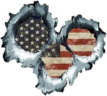 Стикер с три (3) Пулевыми дупки в американското Знаме на 3D | Етикети В Каске - САЩ Заварчик, Електротехник, скеле, Етикети