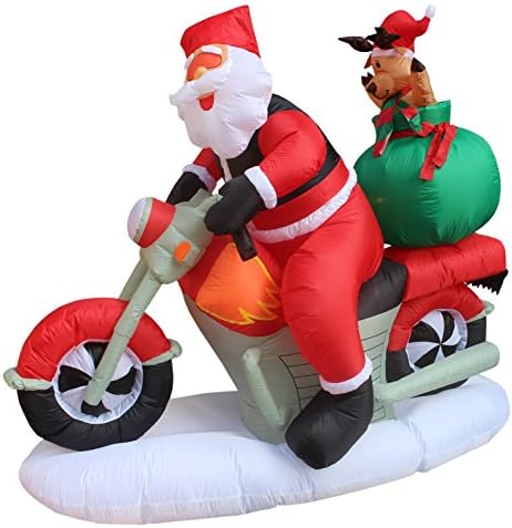 Коледен Надуваем Дядо Коледа с дължина 6 метра, с Осветление на мотоциклет и Оленях, Украса на Двора, Светлини