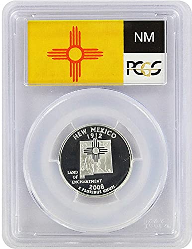 Сребро тримесечие на щата Ню Мексико 2008 г. PR-70 DCAM с етикет Хартата на щата PCGS