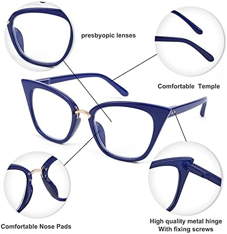 WANWAN дамски очила котешко око в модата на ръбове, висококачествени ридеры голям размер (син, 2.5 x)