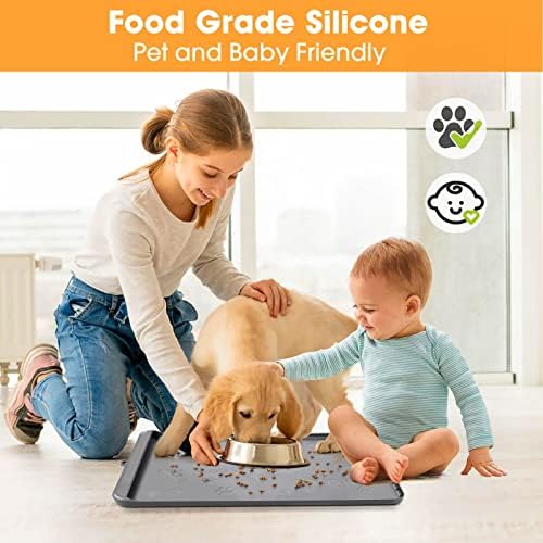 Подложка за кучета за храна и вода, Силиконово килимче за храна Baboies за Кучета с Джоб за Отстраняване на Разливи и
